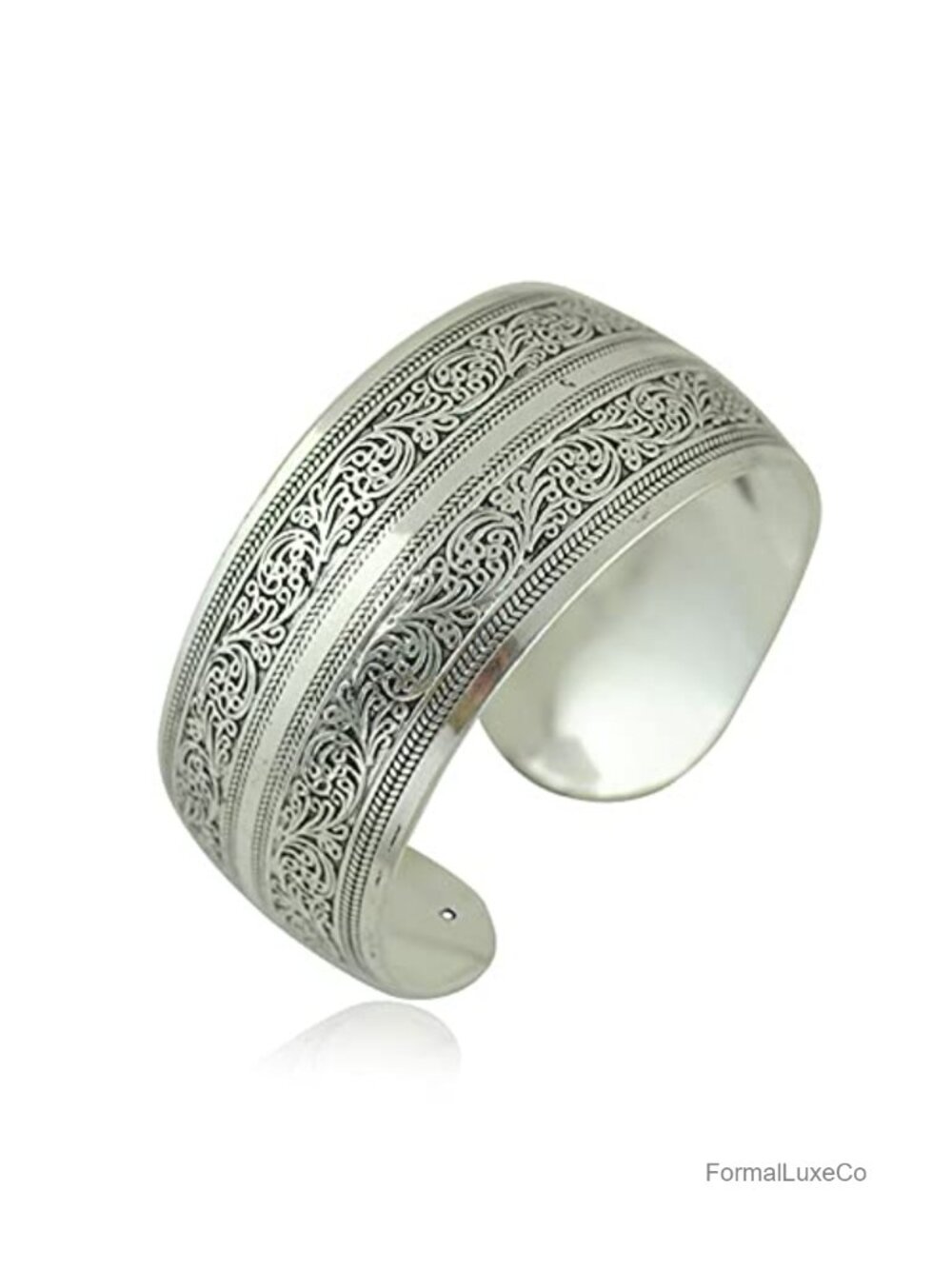 Tibetan Silver Carved Spiral Flower Connecting Branches Cuff Bracelet Bangle